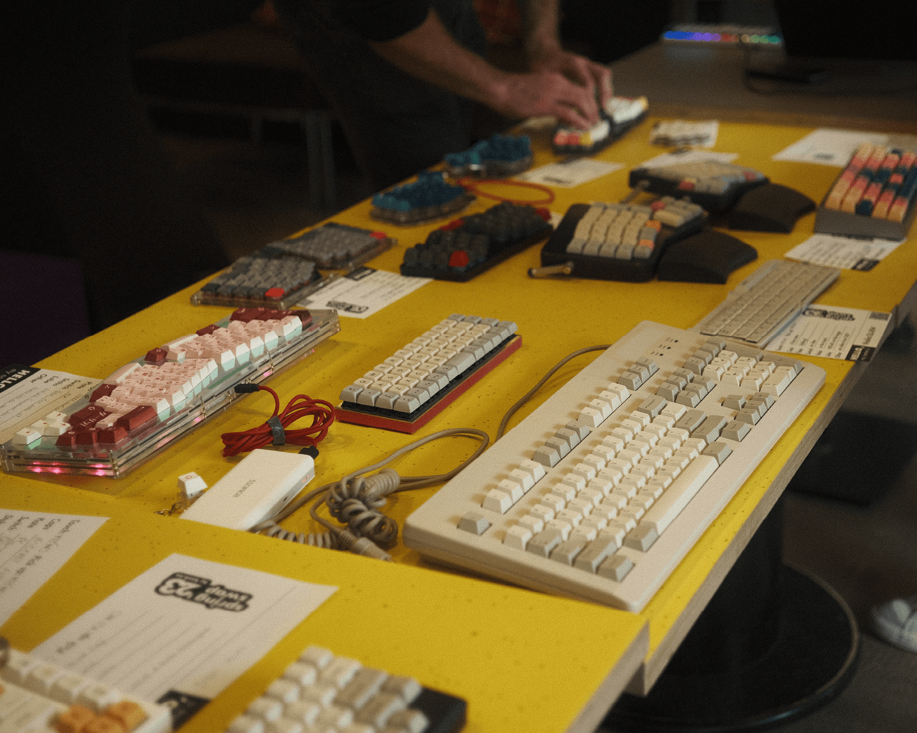 Third meetup, collection of different keyboards on the table